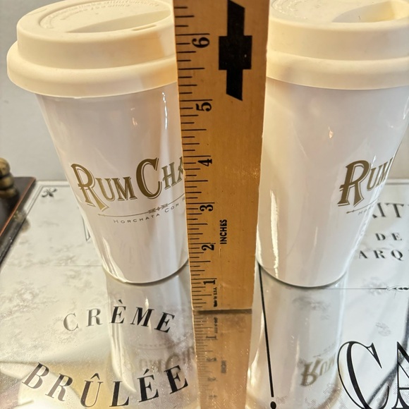 Pair of Rum Chata Glass mugs with Rubber Tops - Picture 3 of 4